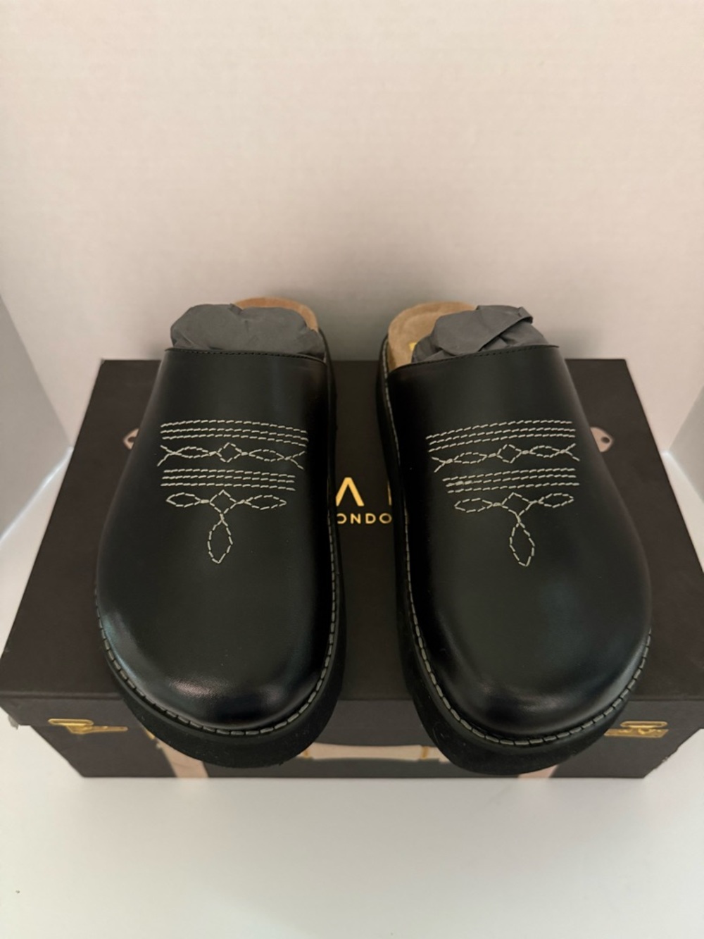 ASOS Black Leather Slip-On Mules with Contrast Stitching